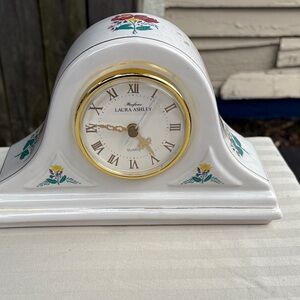 Laura Ashley Gold Trim White Clock with Floral Design